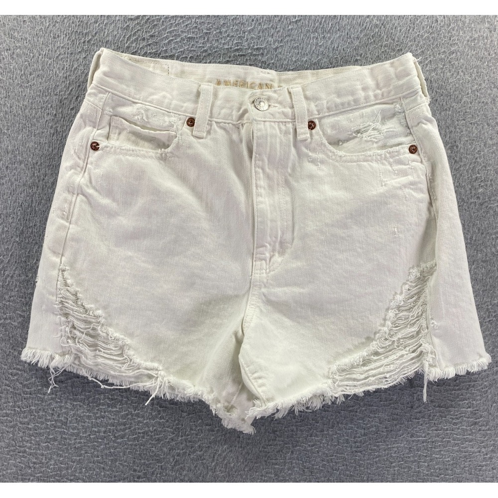 American Eagle Outfitters White Distressed High-Rise Denim Shorts
